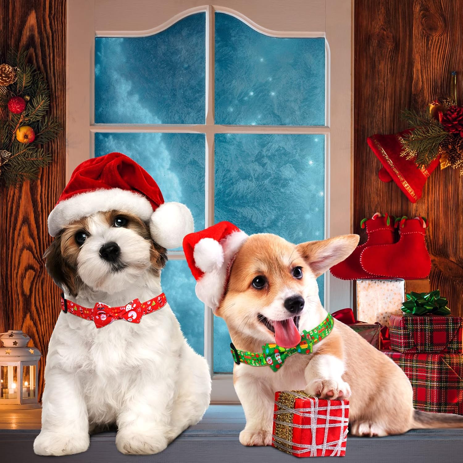 4 Pcs Christmas Dog Collar with Bow Funny Puppy Collars Adjustable Dog Bowtie Comfortable Basic Pet Collars Snowman Bell Santa Pattern Plastic Buckle for Small Medium Large Dog (Small) : Pet Supplies
