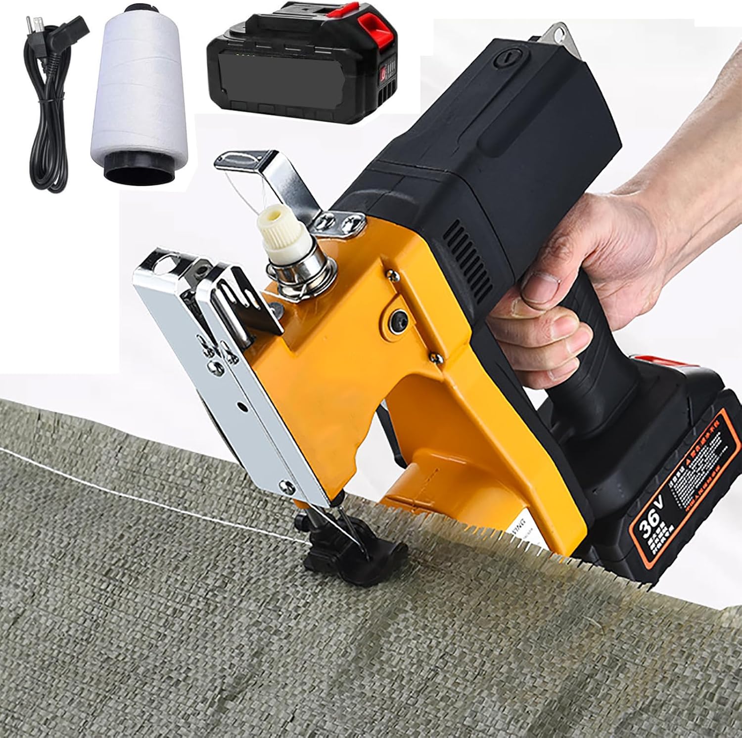 Handheld Bag Closing Machine, 210W Wireless Automatic Woven Bag Packing Machine with 36V Large Capacity Battery, 12000r/min, for Rice/Sack/Woven/Paper/Plastic Bags