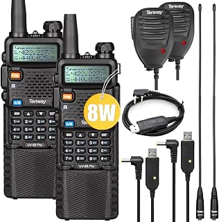 Ham Radio Walkie Talkie UV-5R Pro 8W Dual Band Two Way Radio with 3800mAh Battery and Handheld Speaker Mic and Antenna 2Pack and One USB Programming Cable