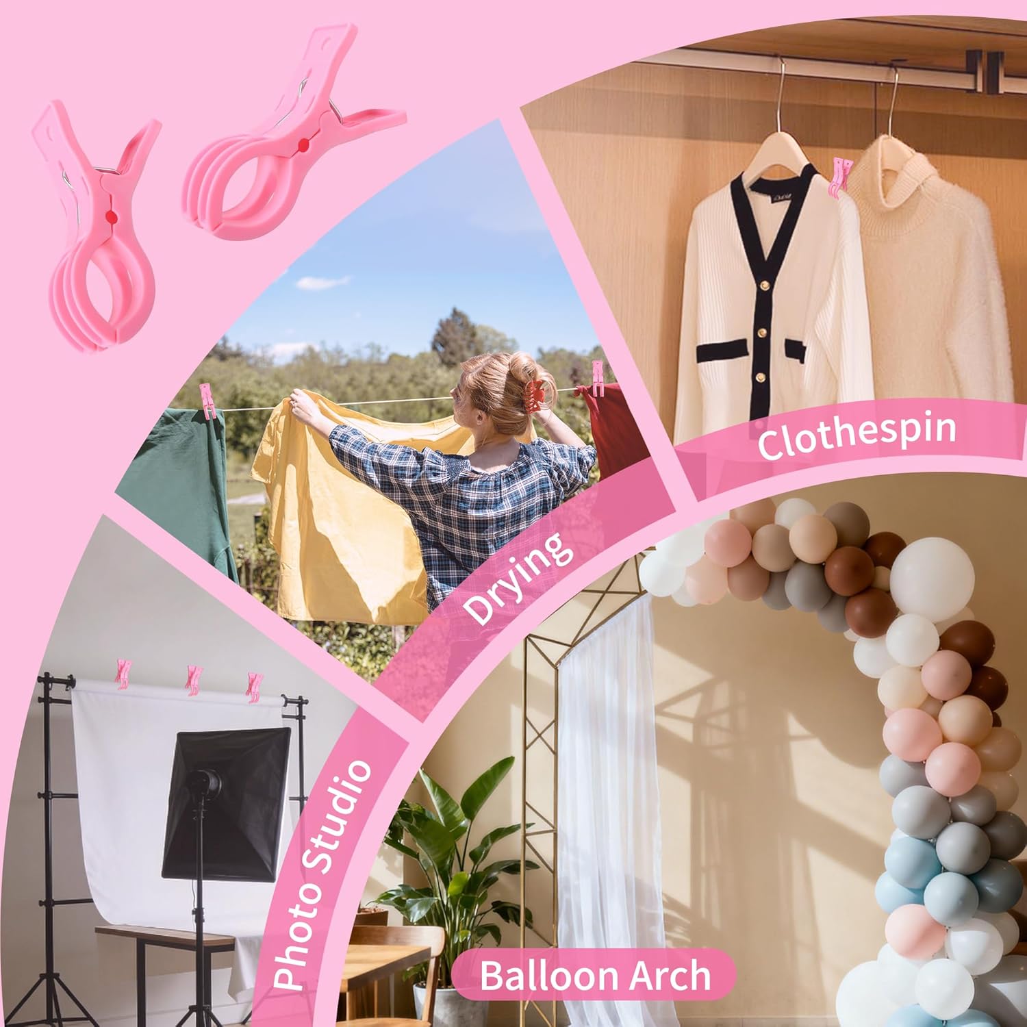 PUGPIU 30 Pack Balloon Arch Clips for Backdrop | Plastic Pink Spring Clamps | 3.5 Inch Heavy Duty Clip for Backdrop Stand | Birthday Wedding Decoration | Photography Studio | Crafts | Clothing