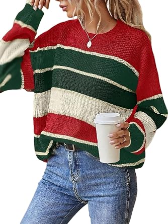 Womens Sweaters 2025 Colorblock Drop Shoulder Oversized Sweater,Long Sleeve Tops Knit Pullover Fall Winter Outfit