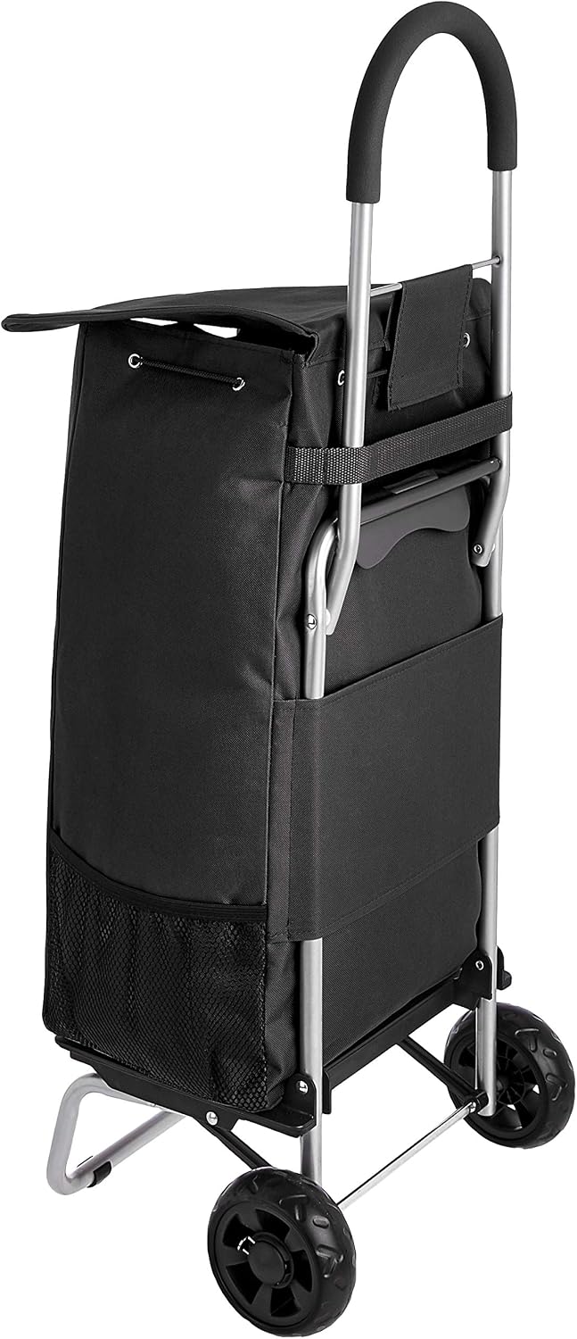 Amazon Basics Folding Shopping Cart Converts into Dolly, 36 inch Handle Height, Black