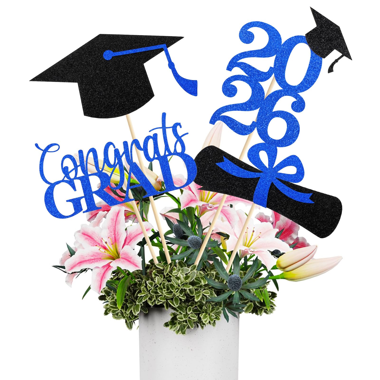 Photo 1 of Mljsh Graduation Decorations 2026, 16 PCS Black Blue Graduation Centerpieces for Tables, Double-Sided Table Toppers Centerpieces, Class of 2026 Grad Party Decorations 2026