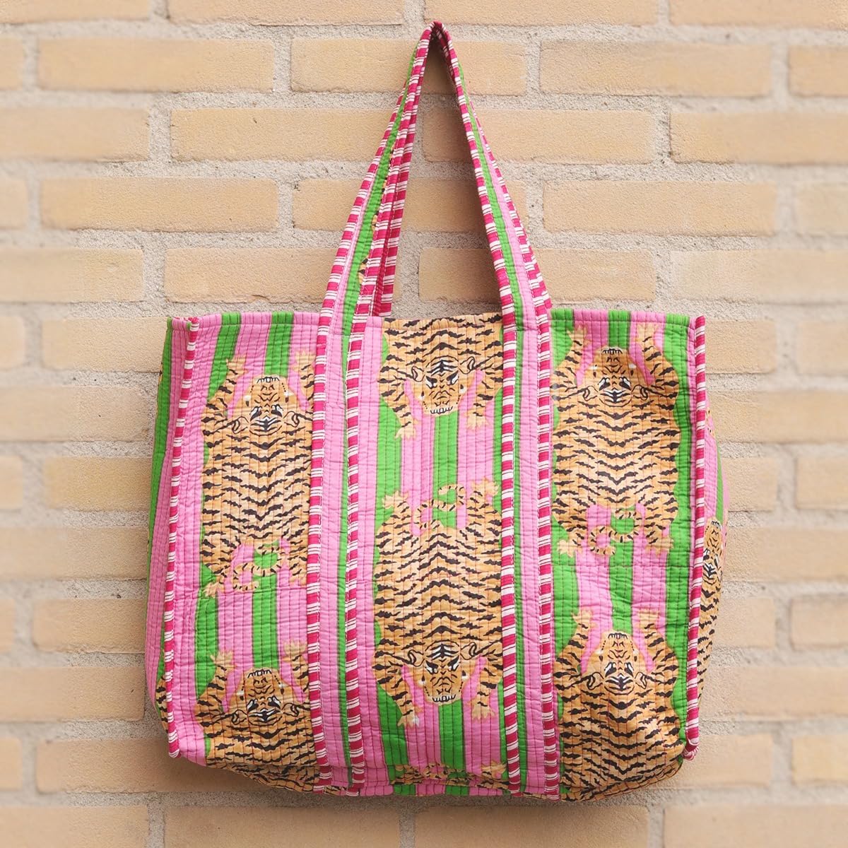 YILLE Women Handblock Lightweight Travel Bag Purse Cotton Shoulder Tote Bag For Shopping Grocery & Beach Bag