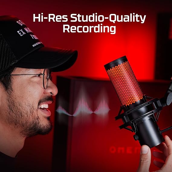 HyperX QuadCast 2 USB Microphone for Gaming, Streaming and Podcasting, with On-Board Controls, LED Lighting, Removable Shock Mount, PC, Mac, PS5, PS4, USB-C - Black