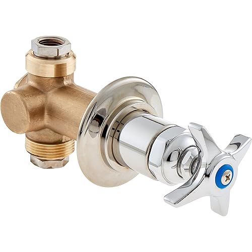 T&S Brass 0RK2 Shut-Off Control Valve, Adjustable Flange, Concealed Body, 4-Arm Handle, Blue Index