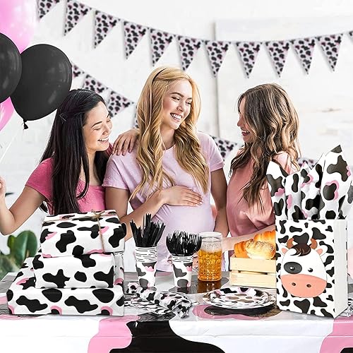 Miniatura 8 de 100 hojas de papel de seda con estampado de vaca de 20 x 14 pulgadas para bolsas de regalo, papel de seda rosa blanco y negro para cumpleaños, baby