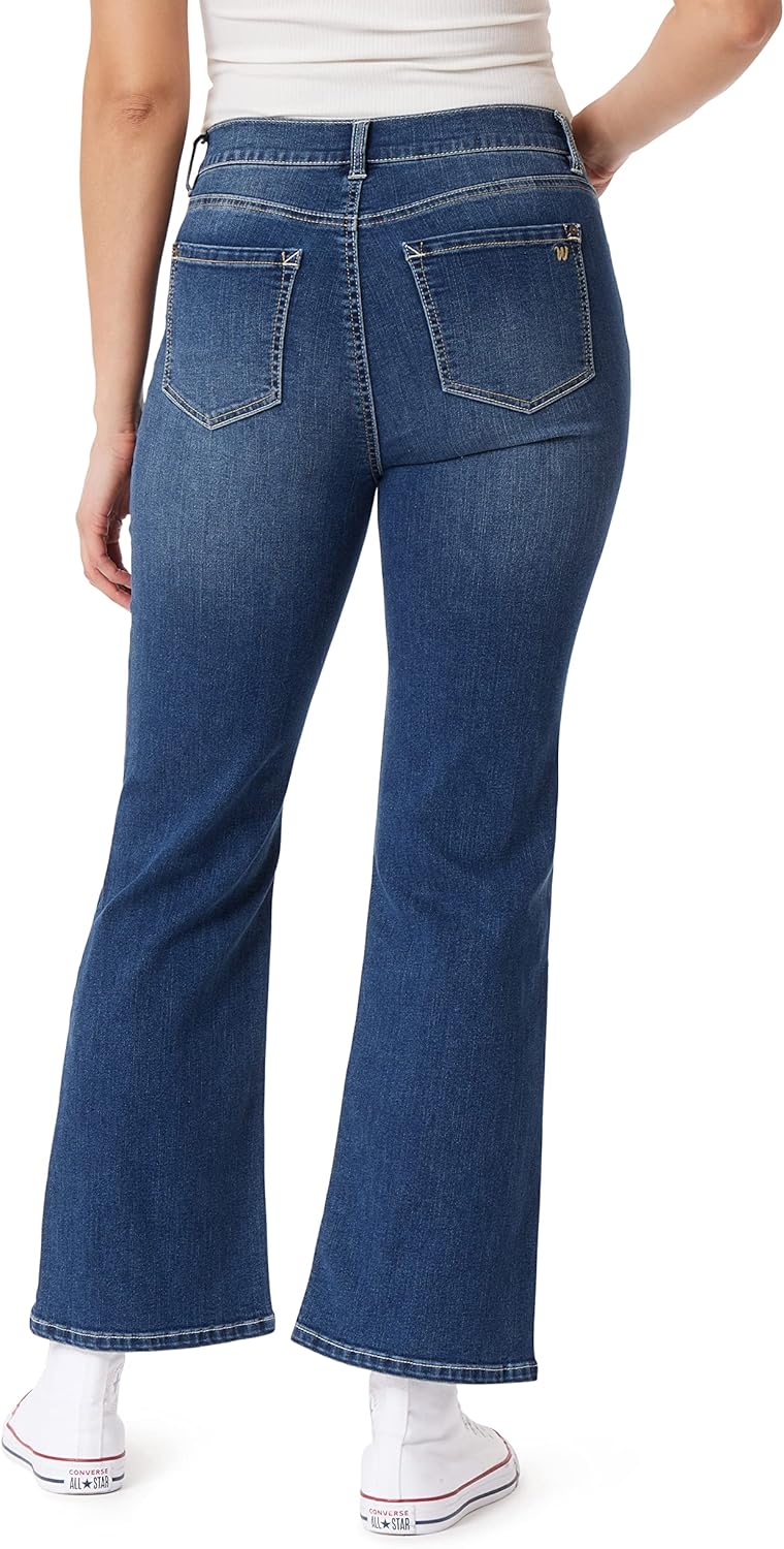 WallFlower Women's Juniors InstaVintage Fearless Curvy High-Rise Stretch Flip Flop Flare Ankle Jeans