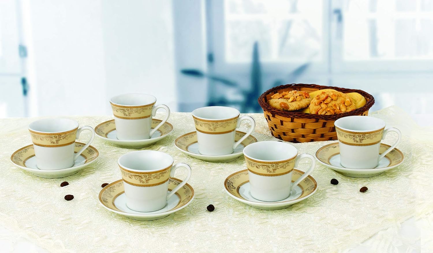 Lorren Home 2oz. Espresso Set Service for 6-Gold Floral