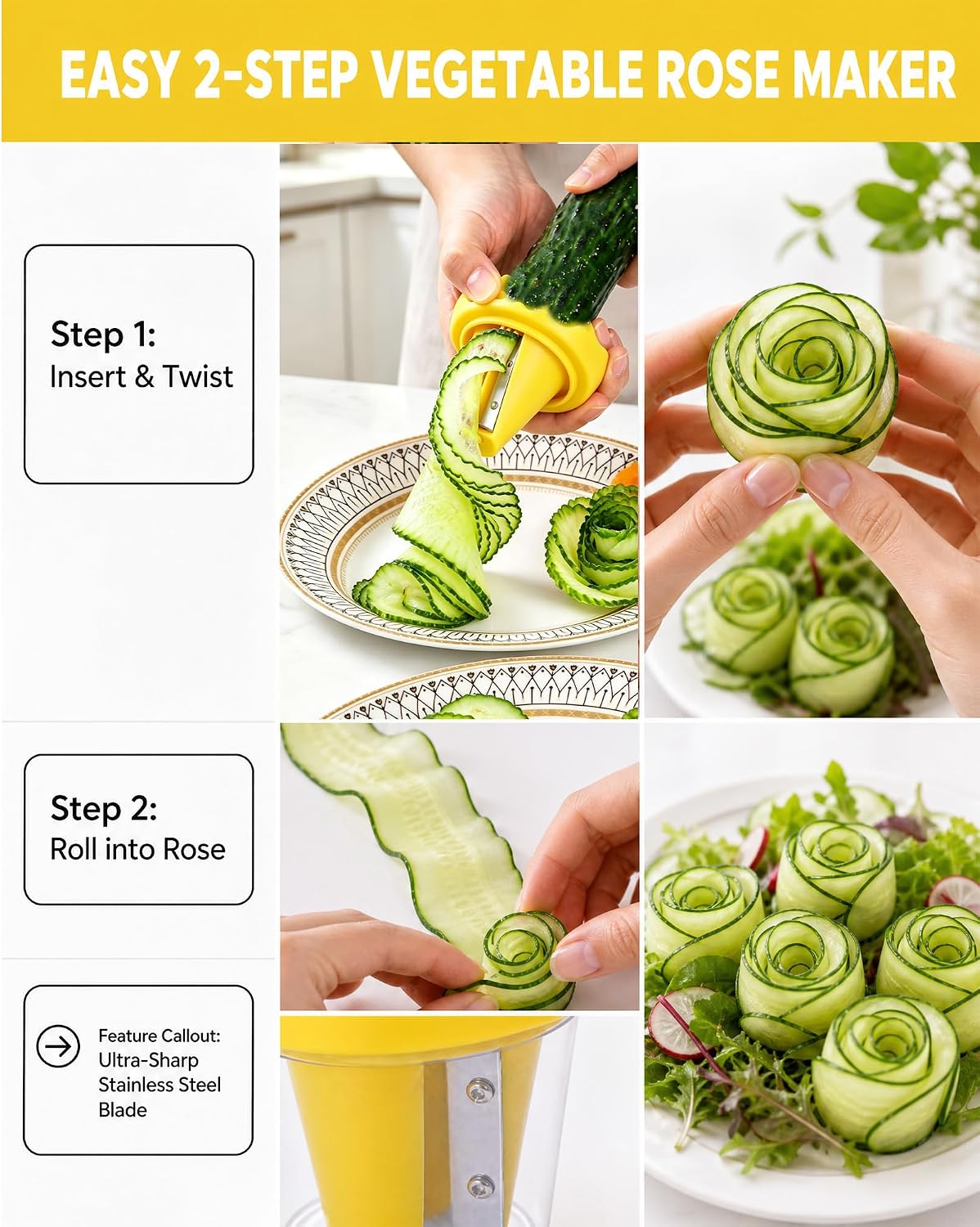Spiral Vegetable Fruit Slicer Cutter, Flower Salad Decorating Maker