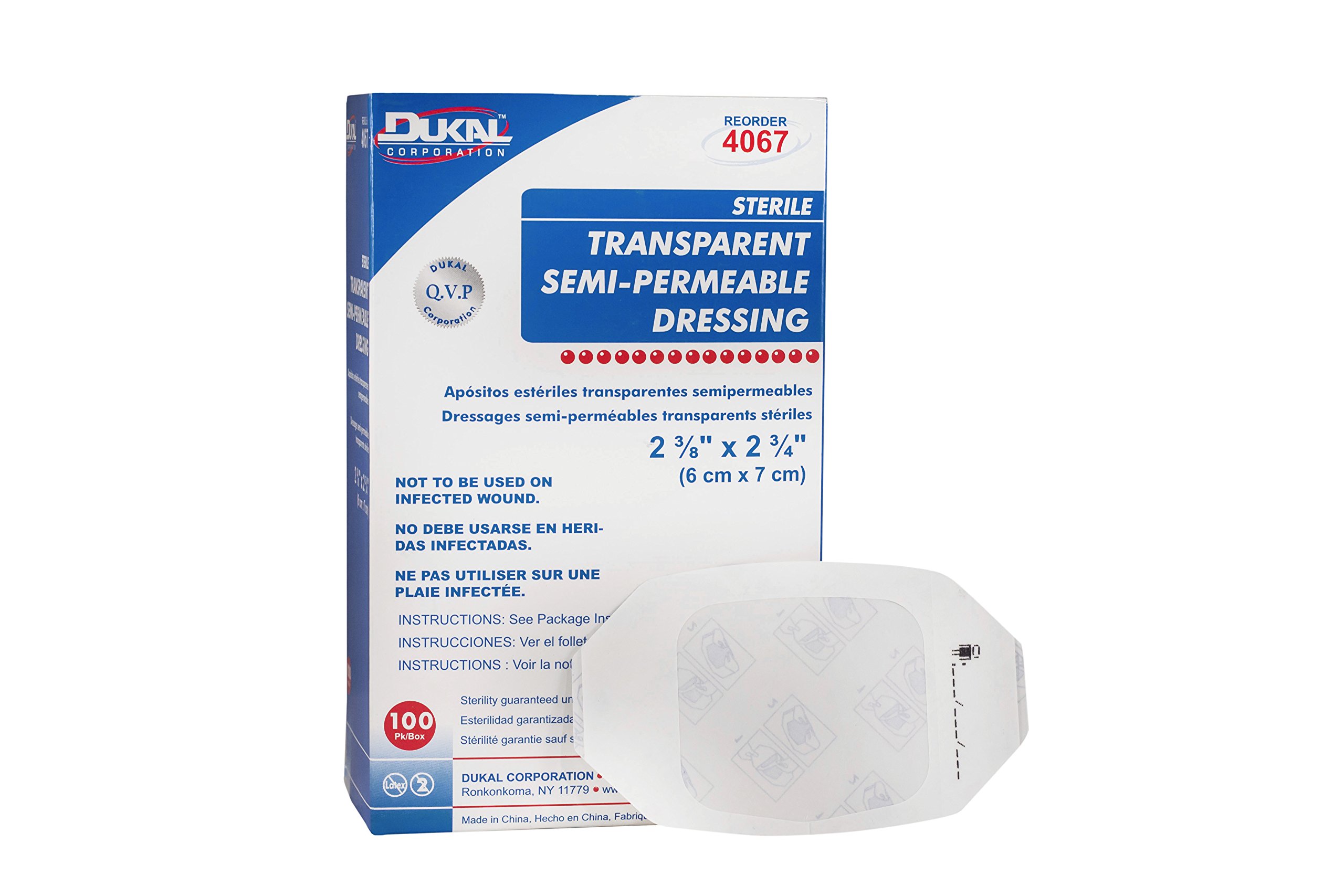 DUKAL Transparent Semi-Permeable Dressing 2-3/8" x 2-3/4" – Sterile, Waterproof, Breathable Wound Dressing for Minor Cuts and Surgical Sites (Box of 50)