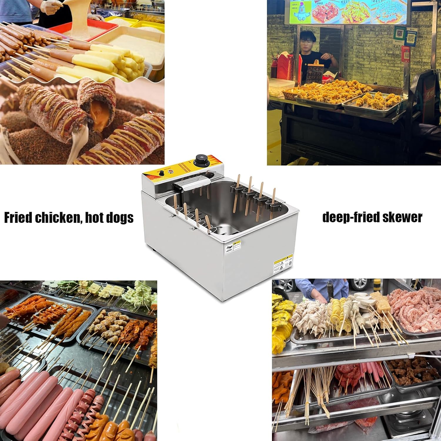 12L Stainless Steel Fryer Fry cheese sticks cheese hot dog sticks sausages The pan is 7.9“ deep inside 2500W power 50-300°C automatic temperature adjustment