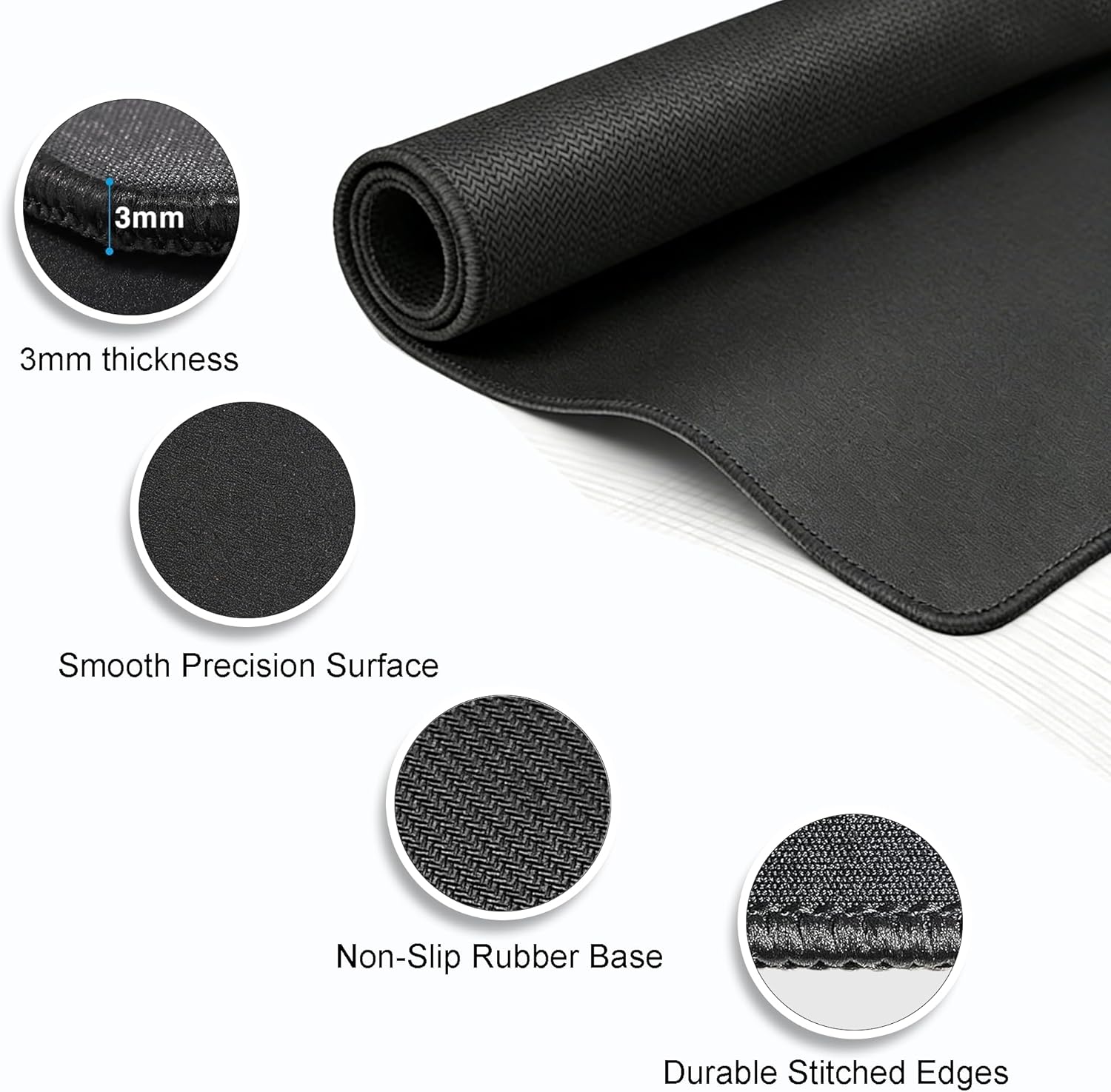 17 Pack Bulk Mouse Pads, Black Mouse Pad with Stitched Edges, Non-Slip Rubber Base, 10.2" x 8.3" 3mm Thickness, Washable for Office, Classroom & Home