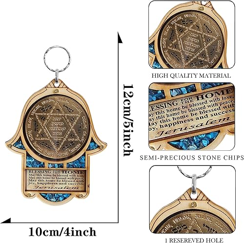 Miniatura 2 de My Daily Styles Hamsa de madera judía Estrella de David - Bendición para el hogar buena suerte decoración de pared con turquesa simulada