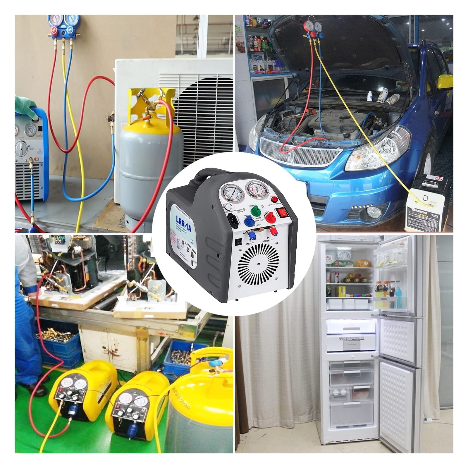 Máquina de recuperación de refrigerante HVAC Compresor de aire acondicionado portátil con accesorio de tubería 1/2 Herramientas de jardín(Lago Blue)