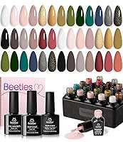 Vista 8 de Beetles - Kit de esmalte de uñas de gel con capa base y capa superior, neutro, marrón, rosa, gris, verde, blanco, negro, con brillantina, juego