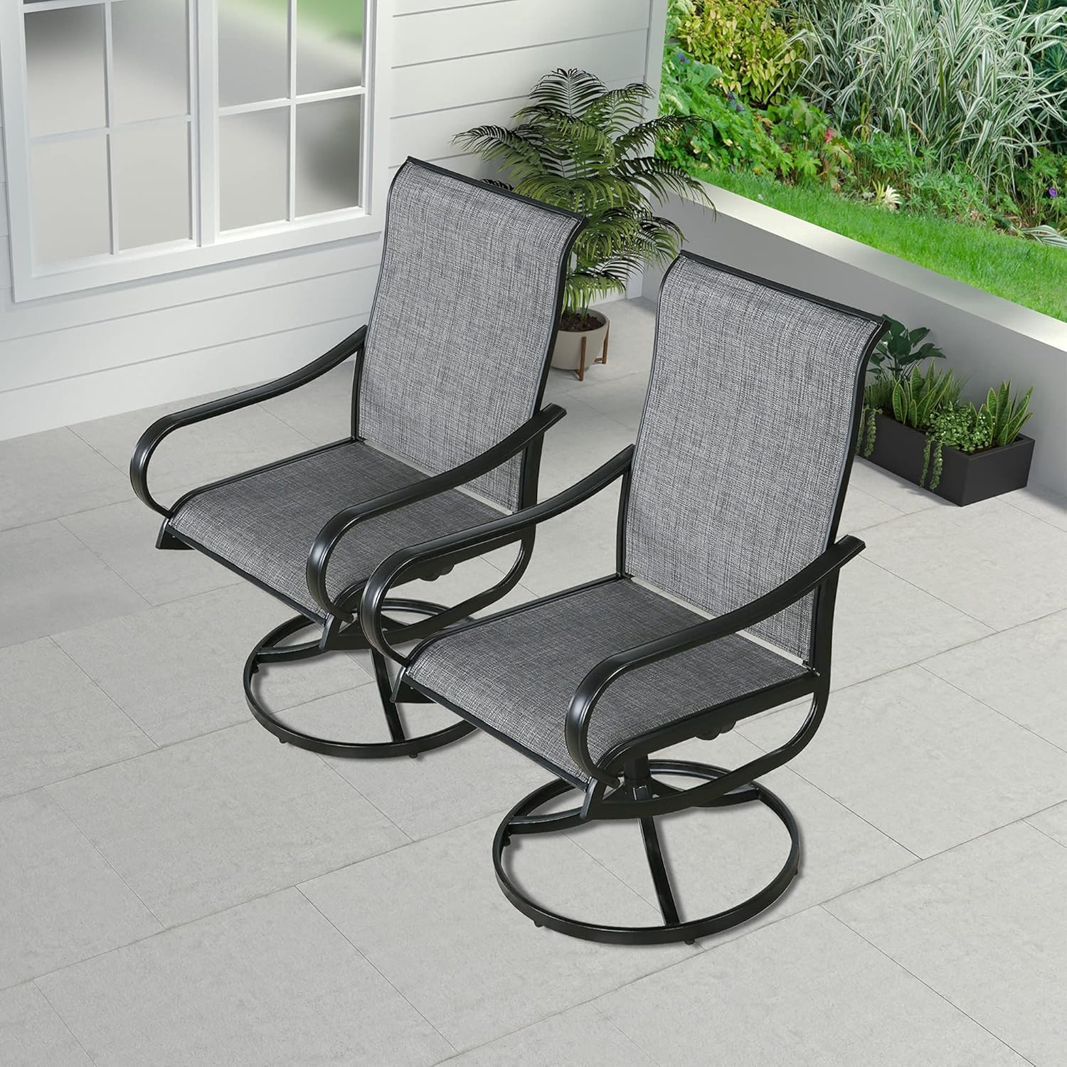 Iwicker Outdoor Swivel Dining Chairs with Textilene Mesh Fabric Set of 2,Black,Patio