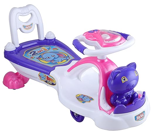 Swing Magic Car Ride On for Kids with Baby Bear Face and Inbuilt Music Along with Lights for Boys and Girls (1 Year to 5 Years, Multicolor)