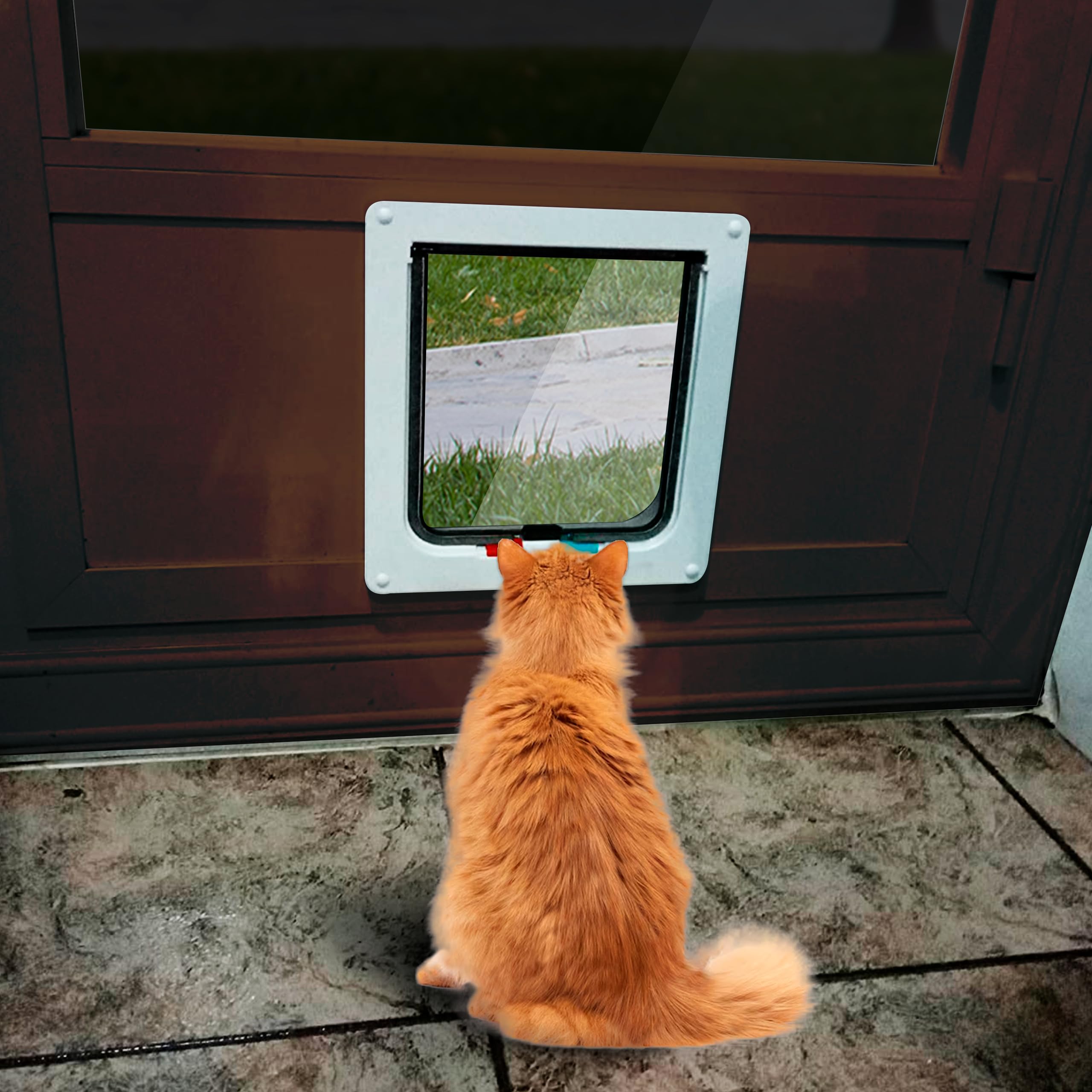 PEVLA Gattaiola con Chiusura Magnetica a 4 Vie - Porticina per Gatti e Cani Piccoli e Grandi - Sportello Animali (25*23.5*5.5-Bian)