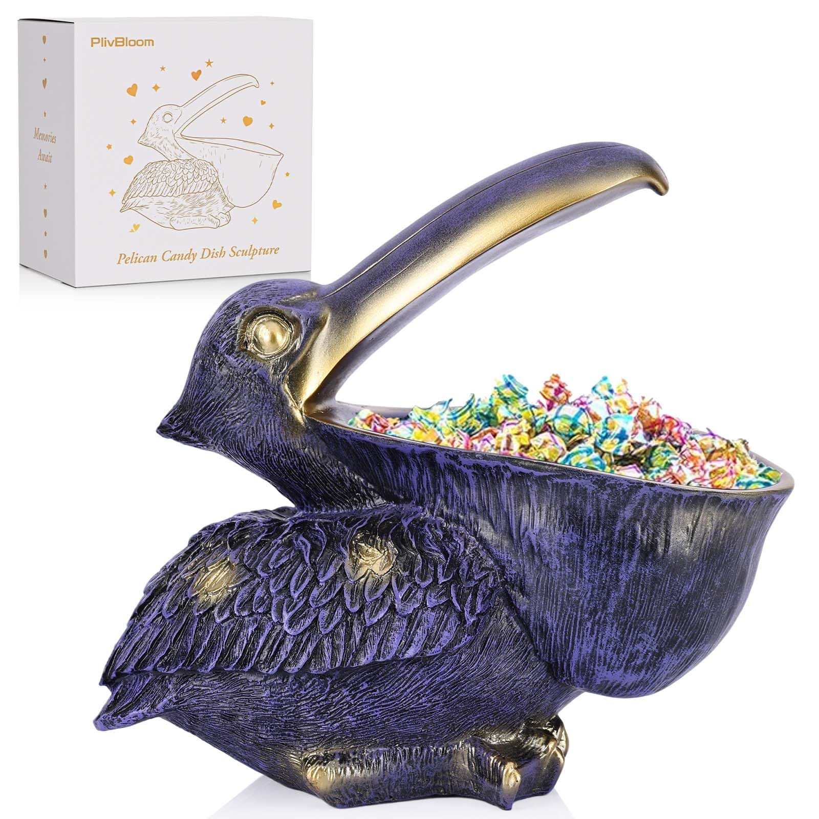 PlivBloom Pelican Key Holder Statues,Fun Animal Hippo Candy Dish,Candy Dish for Office Desk Unique,Modern Key Holder for Pelican Figurine,Suitability Desk bowl and Entry Table Decor Items (Purple)