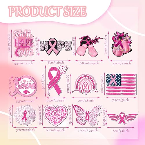 Miniatura 2 de Sintuff 36 piezas de decoración de concientización sobre el cáncer de mama, adornos de madera de cinta rosa para árbol, cinta rosa, decoración
