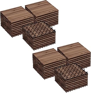 Yaheetech 54PCS Acacia Wood Interlocking Flooring Tiles Waterproof Floor...