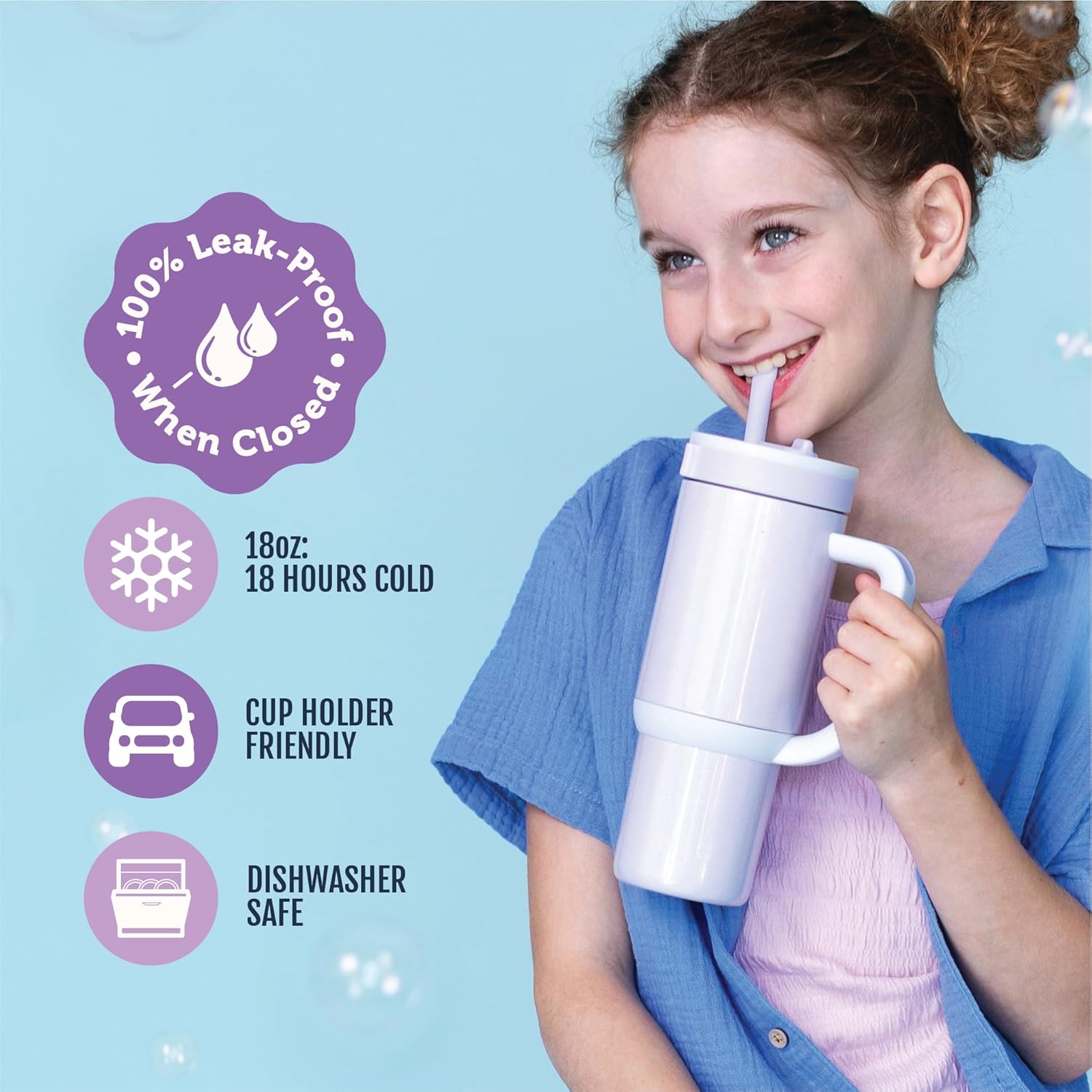 Ello Oasis 18oz Stainless Steel Kids Tumbler with Handle & Retracting Straw, 100% Leakproof, Double-Wall Vacuum Insulated, Kids Water Bottle for School, BPA Free, Dishwasher Safe, Purple Holographic - Image 3