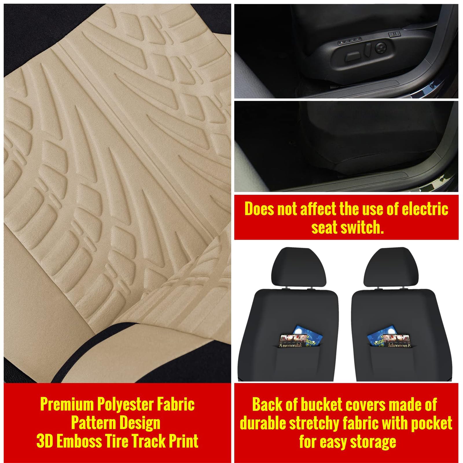 MarxaN Ensembles Housses de Siège Voiture pour R-enault Captur -I /2014-2018, Coussin Siege Vant et Arrière Respirante Amovibles Antidérapante Intérieurs Accessoires,C/Beige