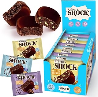 FitnesSHOCK Protein Snack Mixbox ohne Zucker mit 15% Eiweiß, Nährstoffreich, low carb,Reich an Ballaststoffen, weiche Konsistenz, ohne GVO 9 Stück х 50g - verschiedene Sorten: Schoko-Banane-Kokosnuss