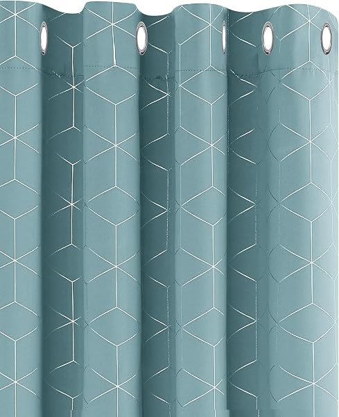 Deconovo Blackout Curtains, Eyelet Curtains, Diamond Foil Printed Energy Saving Curtains for Bedroom, 52 x 90 Inch(Width x Length), Sky Blue, One Pair - 1