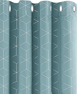 Deconovo Blackout Curtains, Eyelet Curtains, Diamond Foil Printed Energy Saving Curtains for Boys Bedroom, 46 x 90 Inch(Width x Length), Sky Blue, One Pair