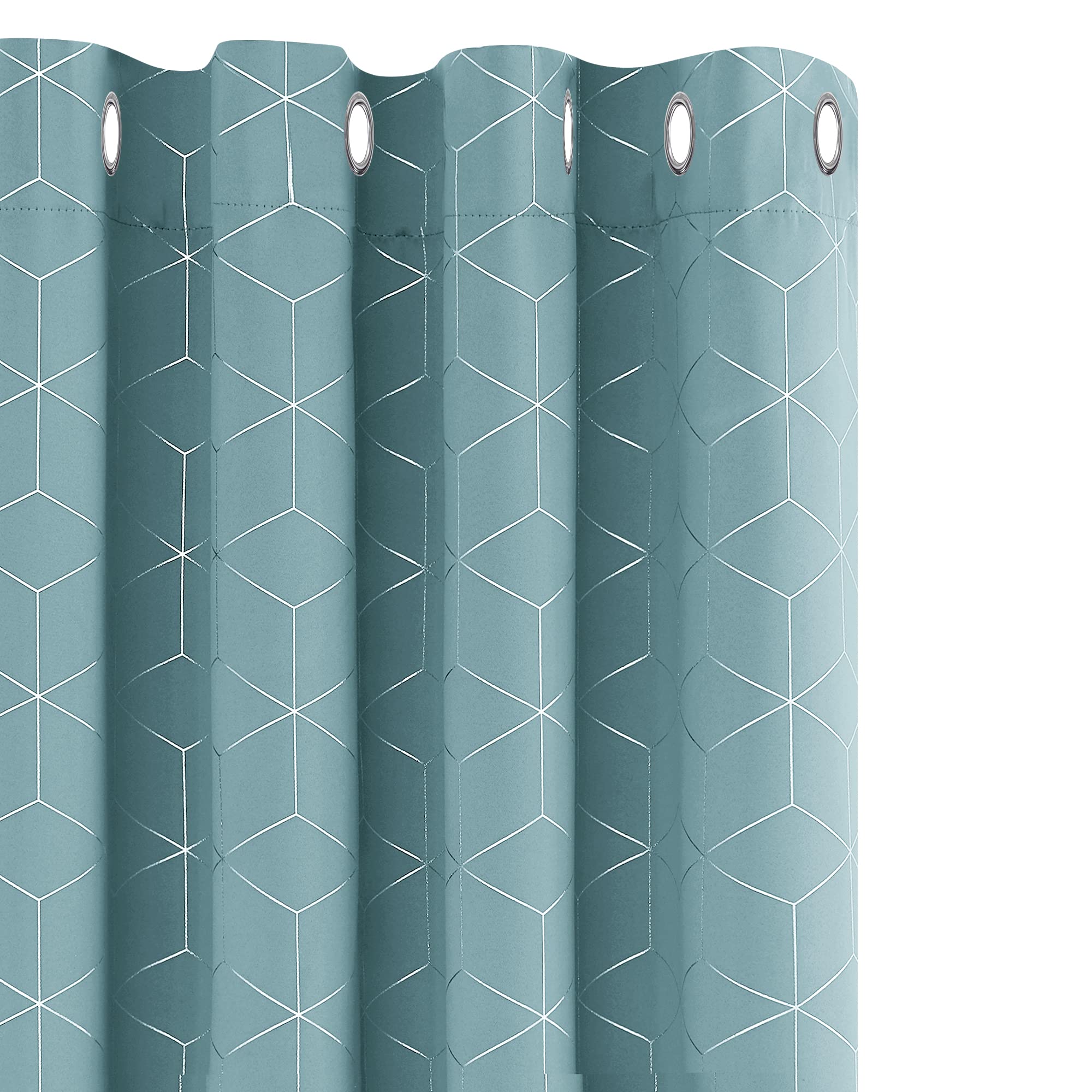 Deconovo Set of 2 Sky Blue Blackout Curtains, Thermal Insulation, Anti-Cold, Diamond Printed Curtains for Living Room, 132 x 114 cm, Children, Bedroom Curtain - 1