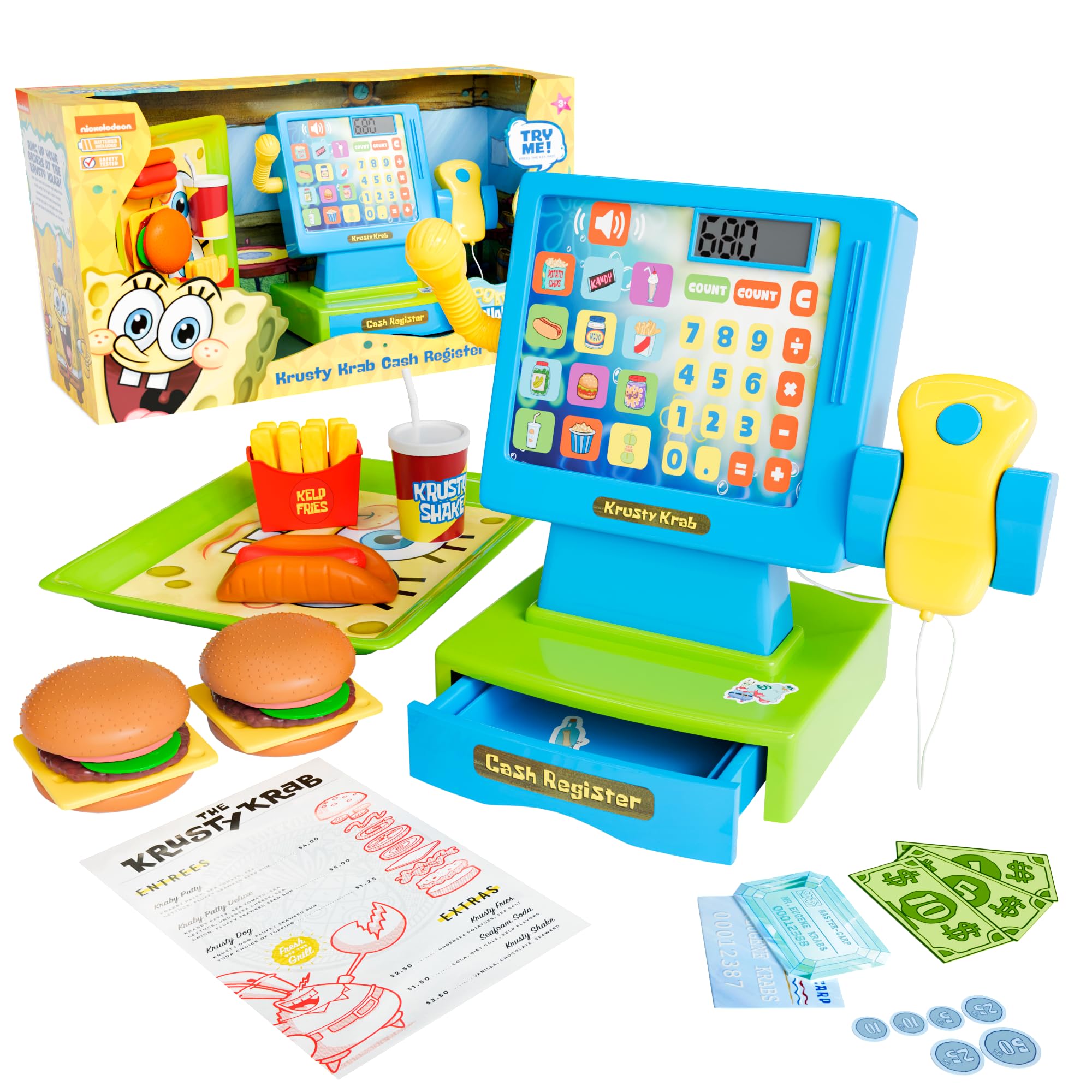 Lollipop Spongebob Cash Register Play Set - Krusty Krab Cash Register - Includes Toy Cash Register and Realistic Play Food Items with Pretend Food and Play Money