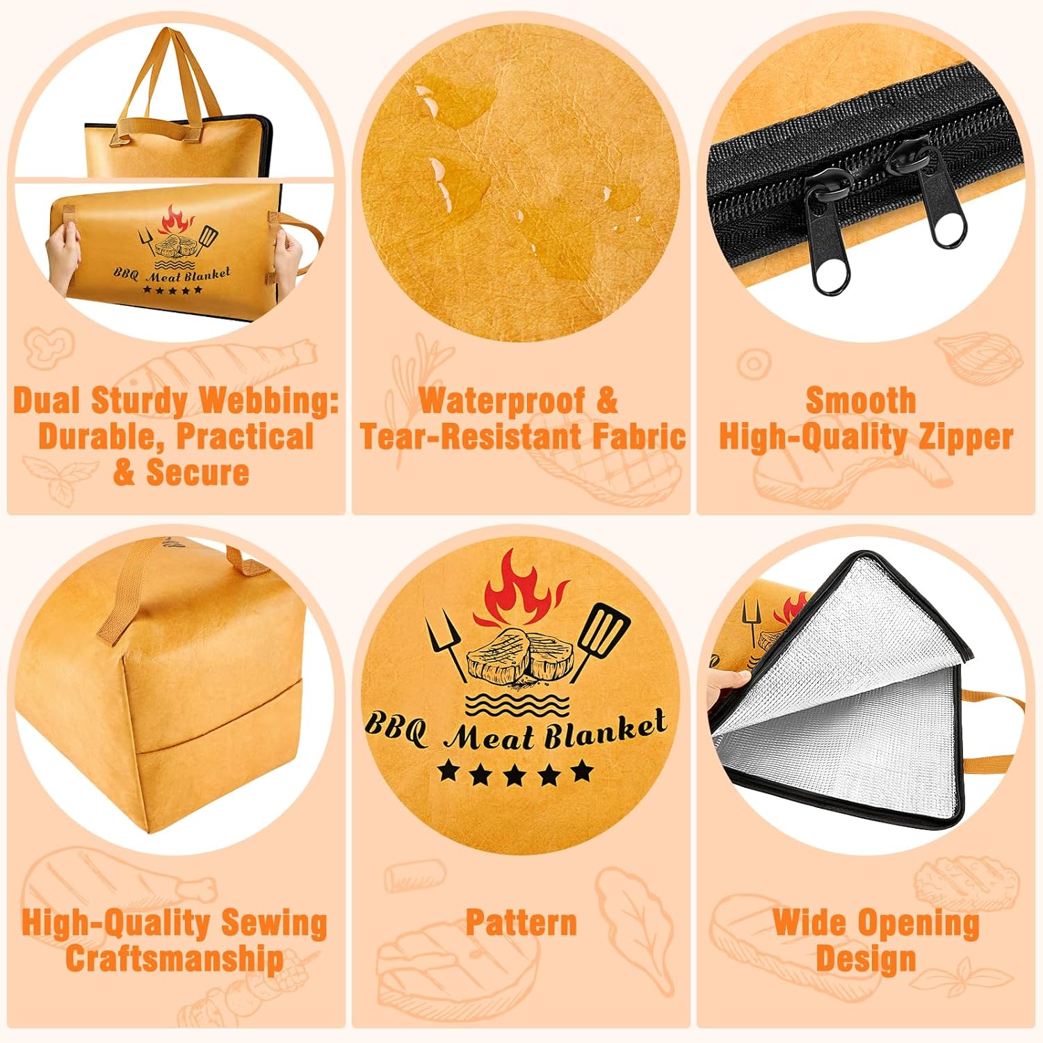 21in BBQ Blanket for Resting Meat with Butcher Paper Roll, Insulated Bag for Turkey/Beef/Brisket/Pork Shoulder, Kitchen/Party/Picnic/Camping Accessories, Anniversary Birthday Gift for Men