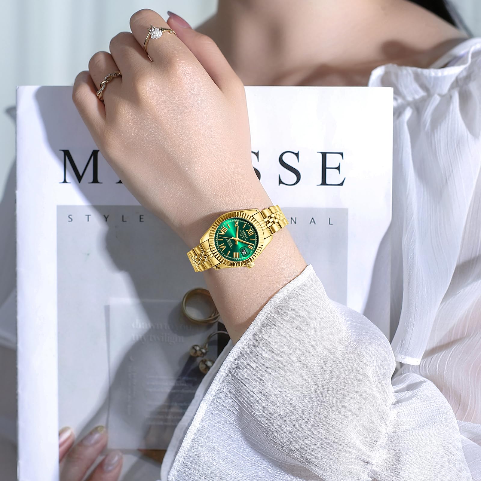 NIBOSI Relojes para mujer, analógico, de cuarzo, impermeables, con fecha, delicado, moderno, de acero inoxidable, para muñecas pequeñas, elegante, para mujer