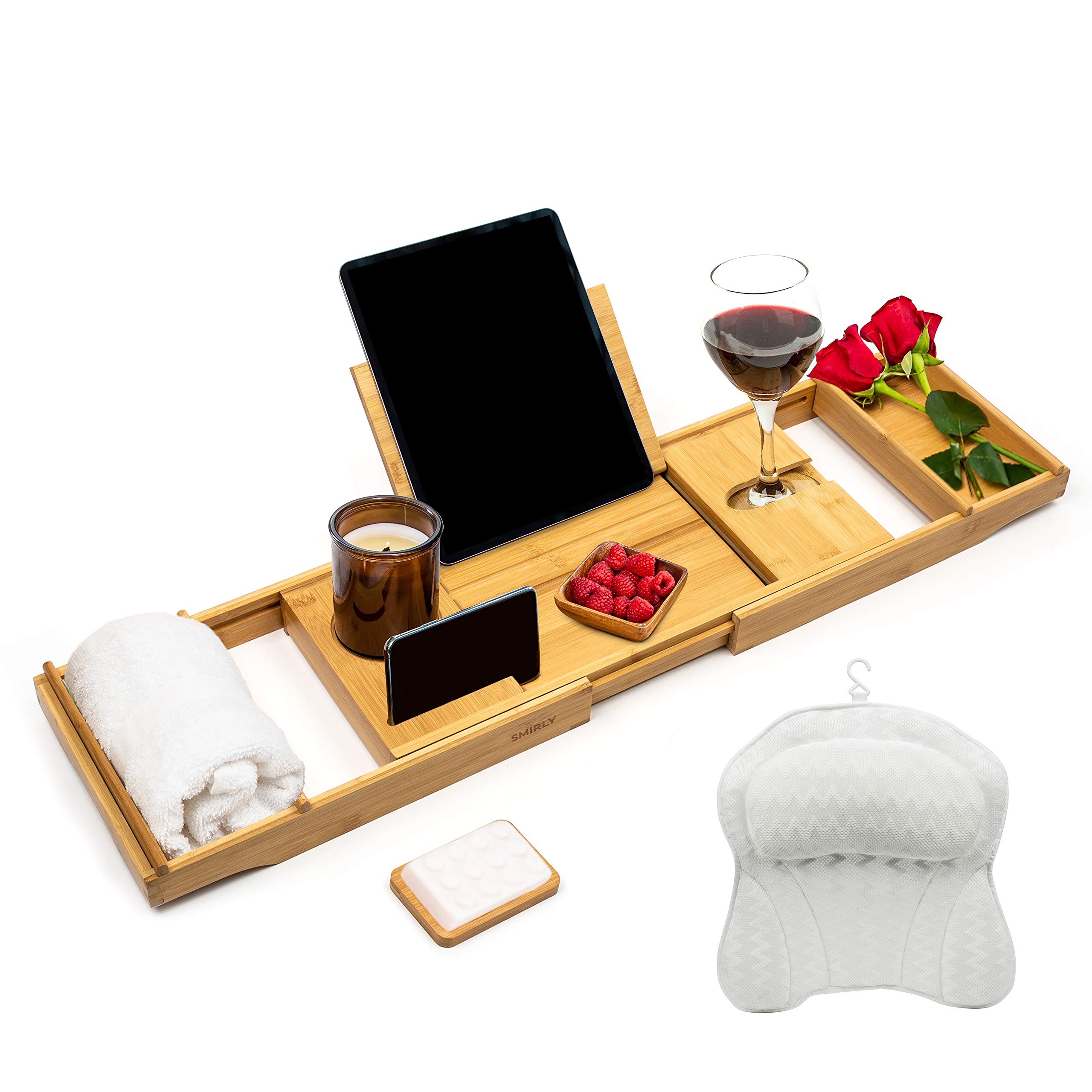 Buy SMIRLYBamboo Bathtub Tray Expandable for Tub with Book Stand, Caddy Tray for Luxury Bath