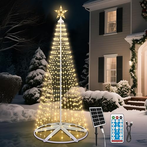 Miniatura 16 de 3 paquetes de luces de árbol de Navidad en forma de cono, luces de árbol de Navidad de 4' 5' 6' regulables con 12 modos de control remoto, luces de