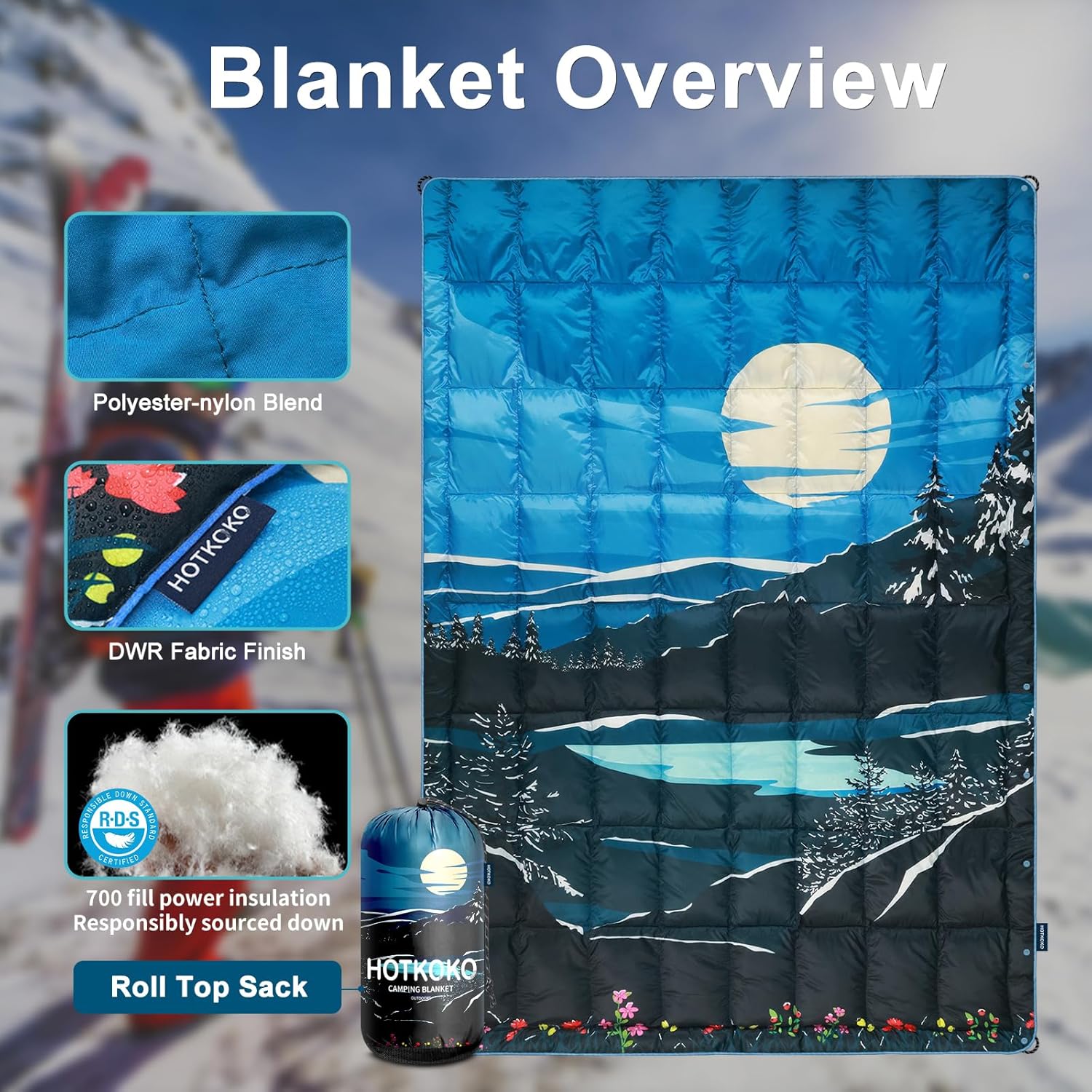 Down Camping Blanket,Warm Puffy Lightweight Down Camp Blanket Outdoor Travel Quilt for Sleep,Stadium, Hiking 700 Fill Power Water Resistant