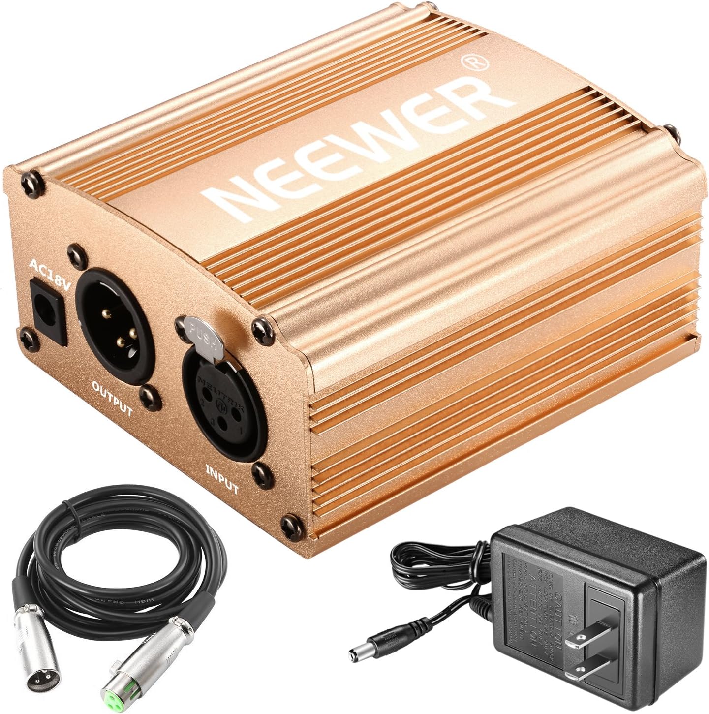 Neewer 1Channel 48V Phantom Power Supply with Adapter and XLR Audio