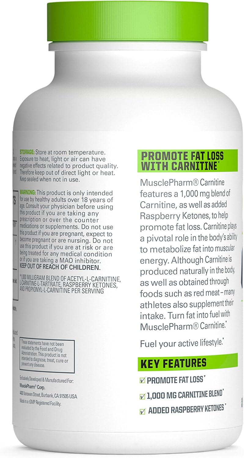 MusclePharm Essentials Carnitine Capsules, 1000mg Carnitine Blend, 30 Servings