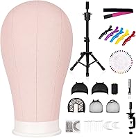 Vista 8 de Cabeza de maniquí de lona de 22 pulgadas con soporte de trípode de 63 pulgadas, juego de cabeza de lona para pelucas, exhibición