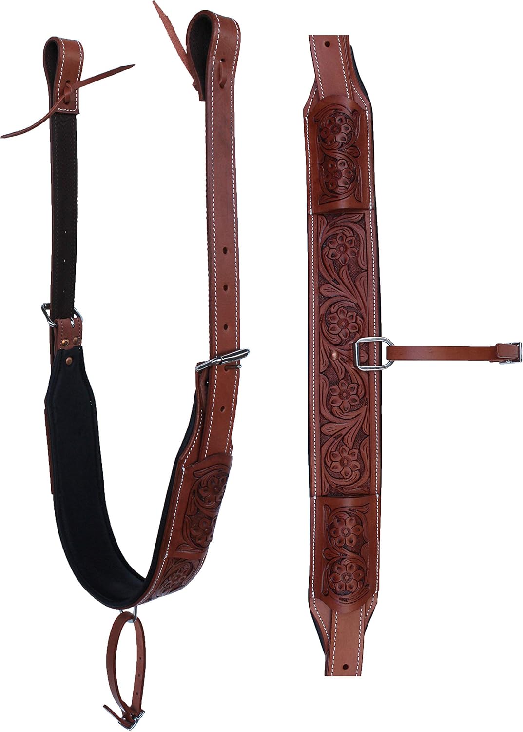 Fourche Fox Panier De Selle Western En Cuir - Ceinture Arrière/Flanc Pour Cheval - Style Tooled (Gravé) Selle Equitation
