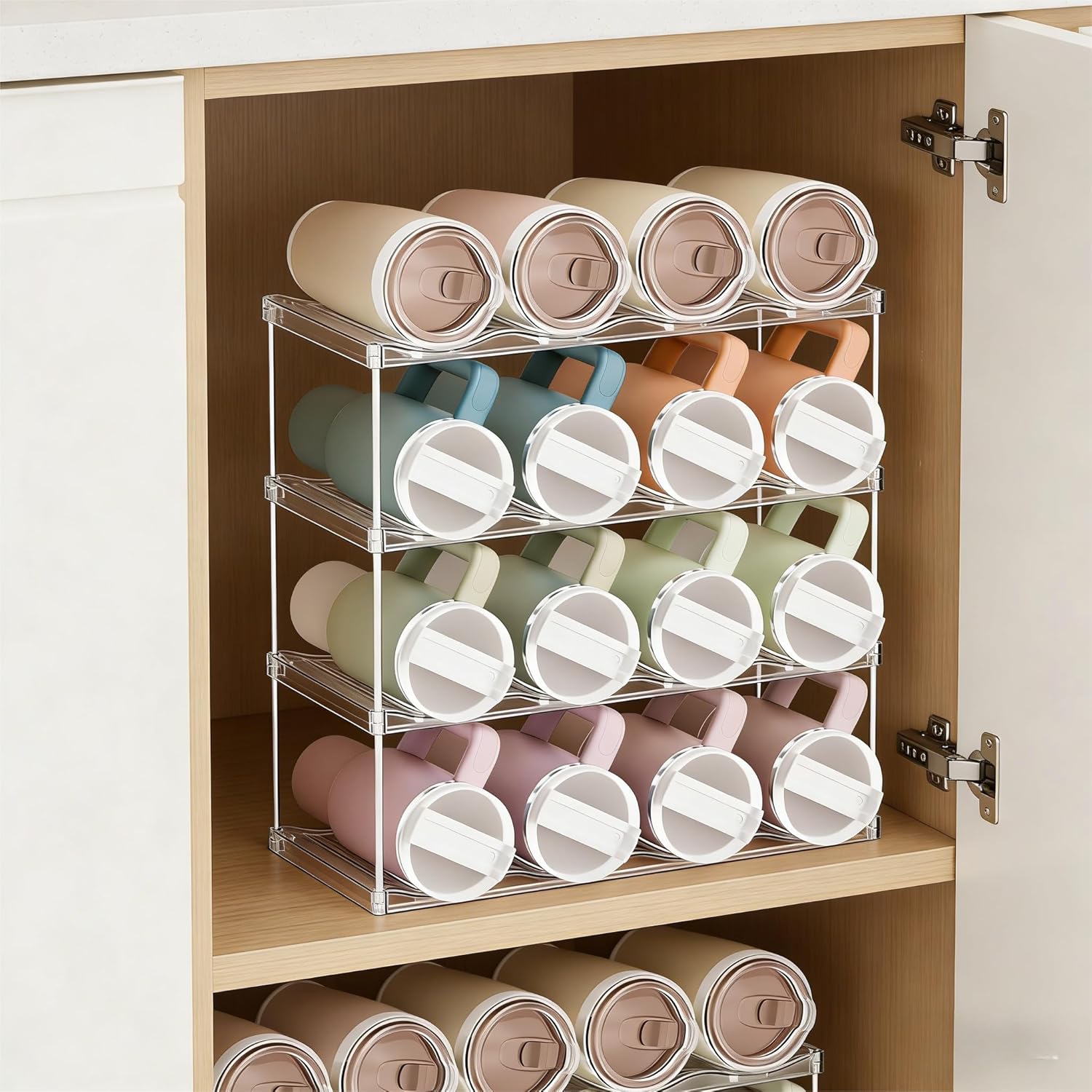 Yieach 4 Tier Waterbottle Organizer for Cabinet - Large Compartment Stackable Water Bottle Holder and Wine Bottle Rack,Acrylic Water Bottle Organizer Rack for 40 oz Stanley Cup,Yeti and Tumbler Shelf