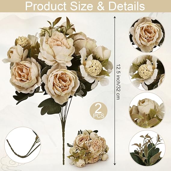White Peonies Artificial Flowers - 2 Bundles