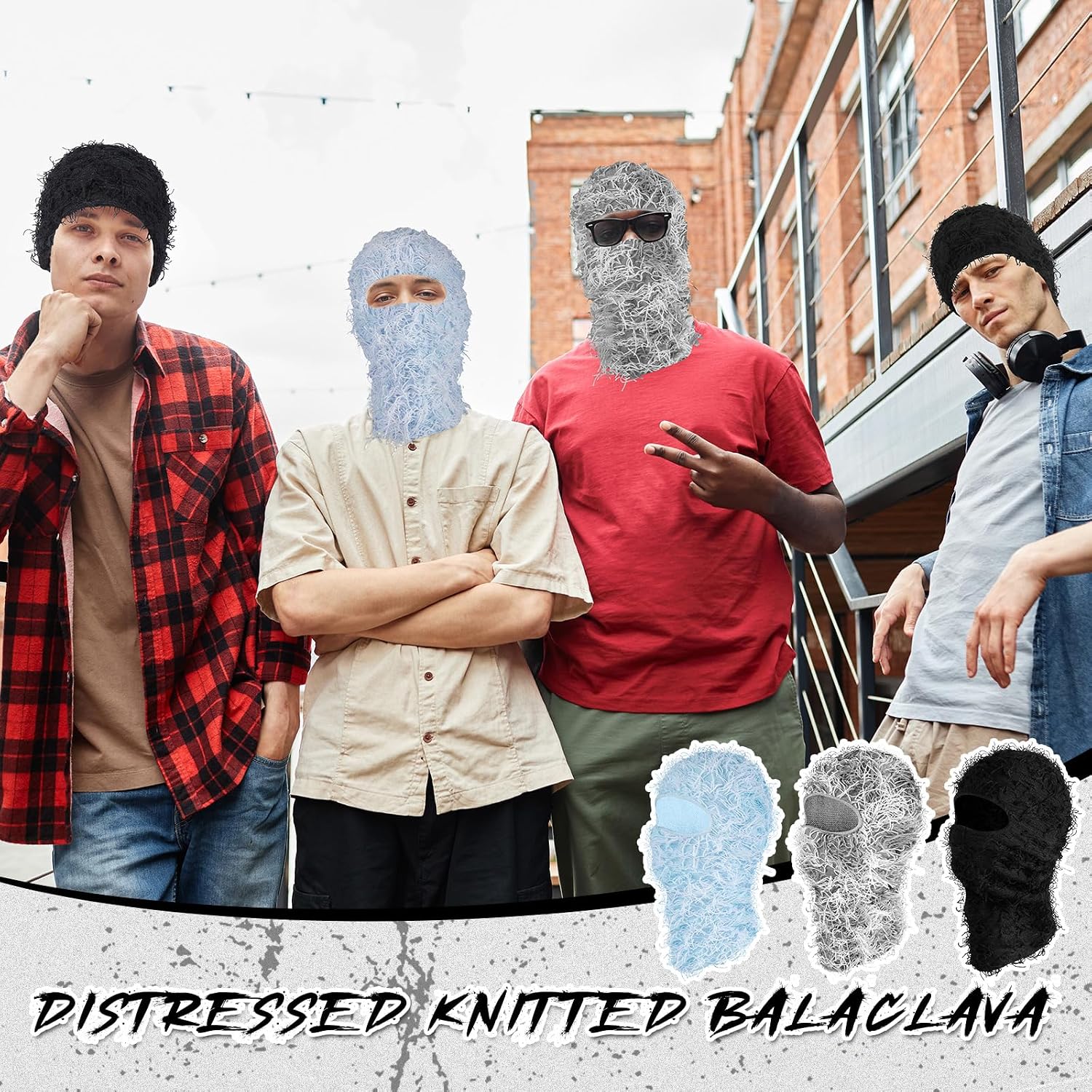 Newcotte 3 Pcs Distressed Balaclava Full Face Ski Mask Cool Knitted Yeat Balaclava Windproof Mask for Men Women Cold Weather