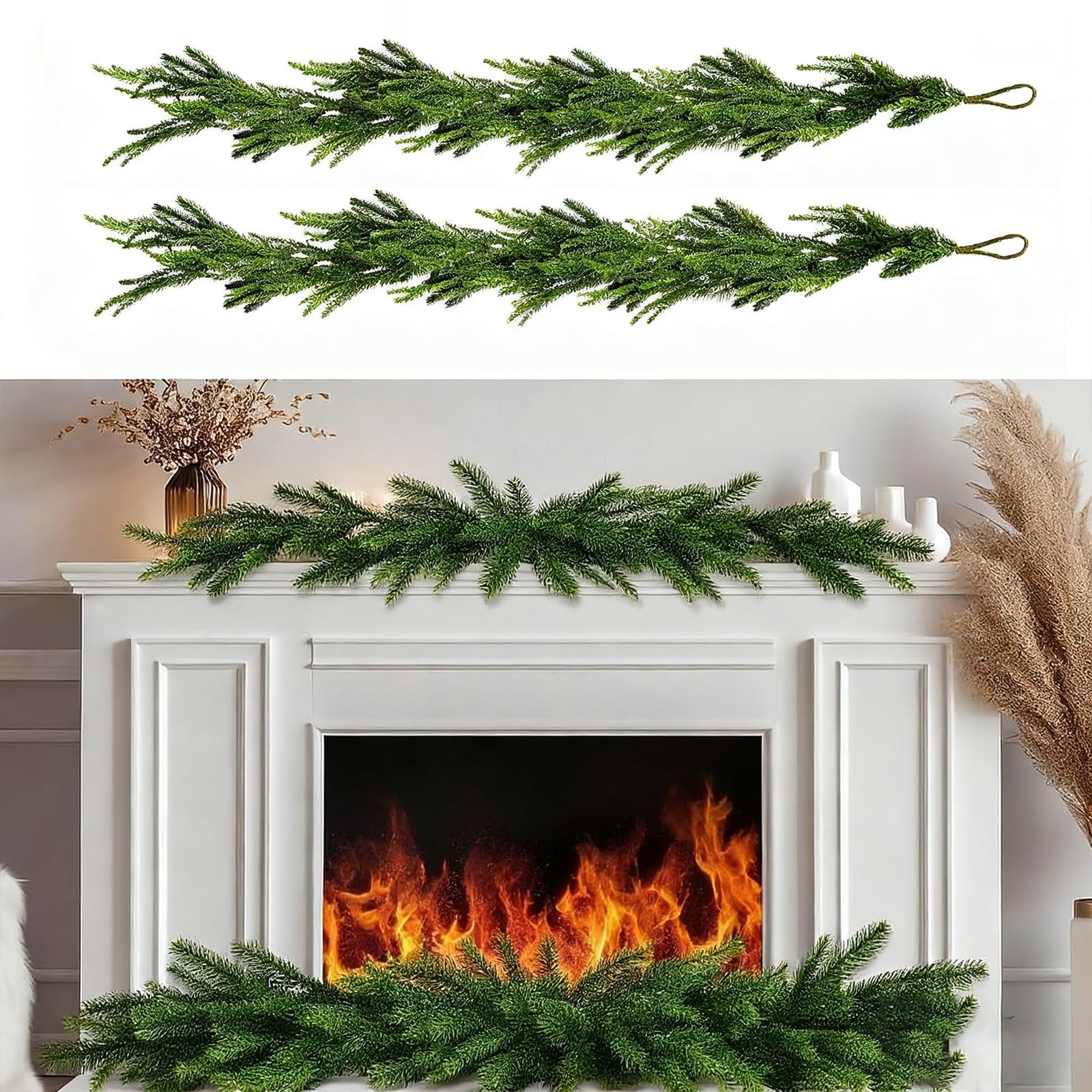 Weihnachtsgirlande，tannengirlande，Artificial Christmas Garland, Lifelike Norfolk Fir Garland，for Christmas Decorations Indoor and Outdoor Use, Railing and Door Frame(2pcs,6ft)