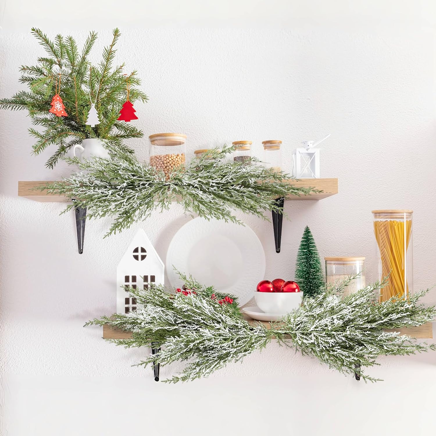 RoundFunny Mini Wall Christmas Tree Green Hanging Wall Mounted Xmas Tree Norfolk Pine Christmas Decoration Space Saving for Home Window Holiday
