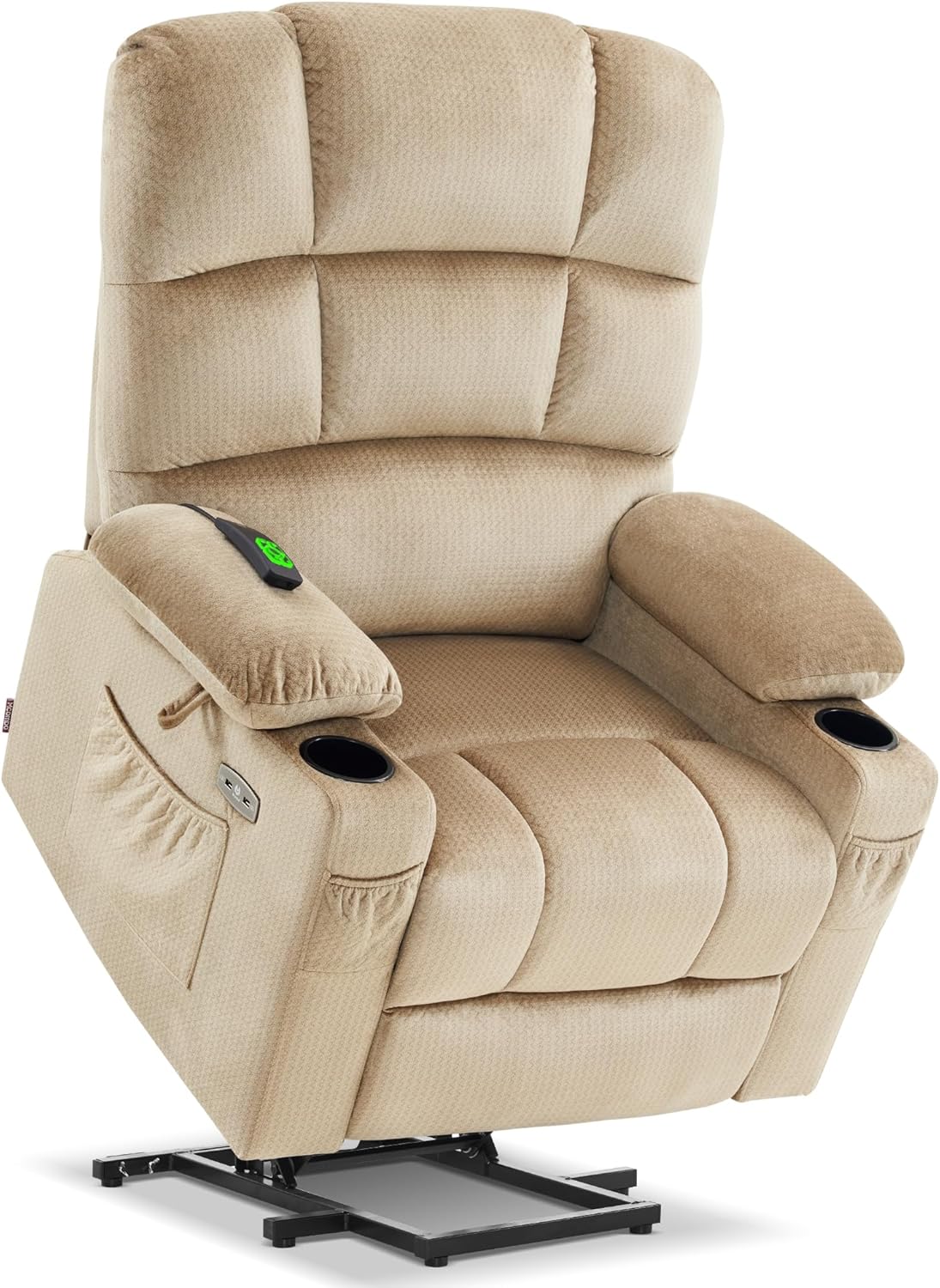 MCombo Large Dual Motor Power Lift Recliner Chair for Elderly, Massage and Heat, Lay Flat, Zero Gravity, Home Button, USB Port, Fabric 7680 (Large, Beige)