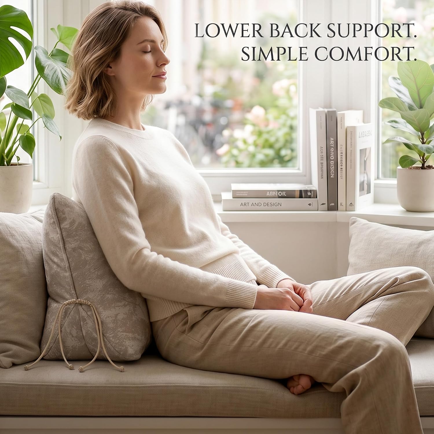 Pat. Pend. Lumbar Support Pillow, Back Pillow, Linen White
