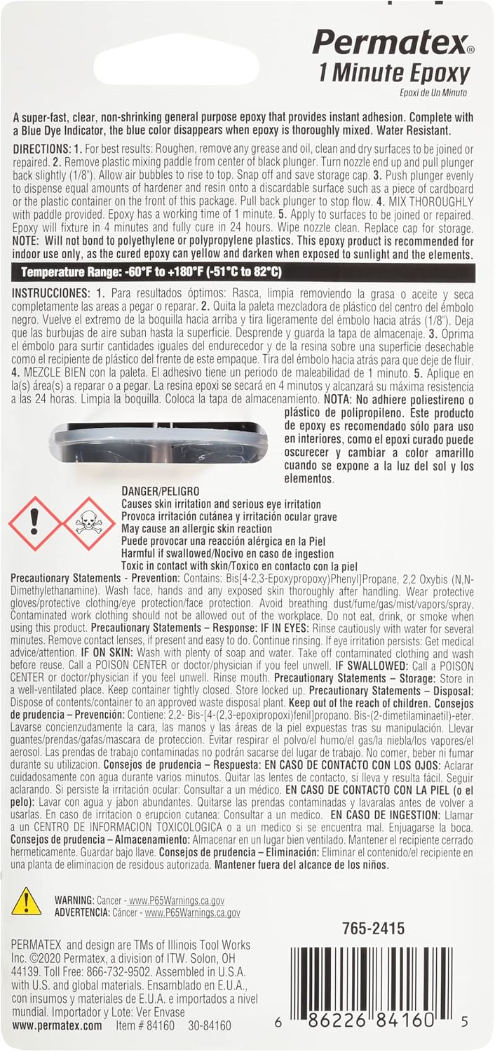 Permatex 84160 PermaPoxy 1 Minute General Purpose Epoxy, 0.84 oz., Grey